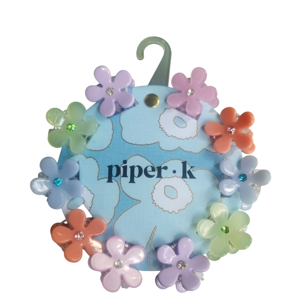 Piper K Rhinestone Accented Pastel Floral Hair Clip Set